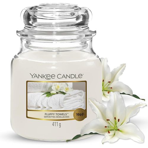 Yankee Candle Duftkerze Fluffy Towels Classic Medium Jar 411g 411 g, 411 g, Yankee Candle