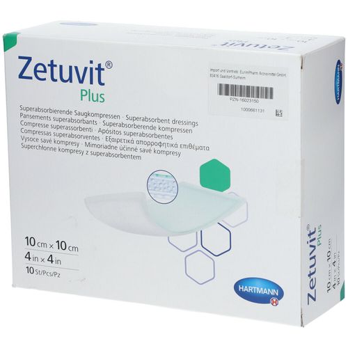 Zetuvit Plus extrastarke Saugkompr.steril 10x10 cm 10 St Kompressen, 10 stk, Hartmann