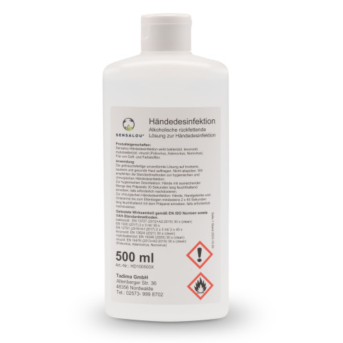 Sensalou Hand Desinfektionsmittel auf Alkohol Ethanol Basis für Haut und Hände - 500 ml, 500 ml, Sensalou