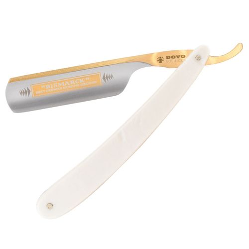 DOVO Solingen - Rasiermesser Bismarck 6/8", Karbon, vergoldet, Acryl, perla wei&szlig; Rasur 1 ct, 1 stk, DOVO Solingen
