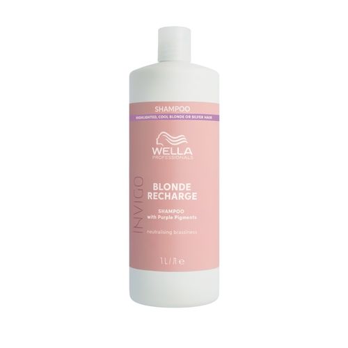 Wella Professionals - INVIGO Blonde Recharge with Purple Pigments - Highlighted, Cool Blonde or Silver Hair Shampoo 1000 ml, 1000 ml, Wella Professionals
