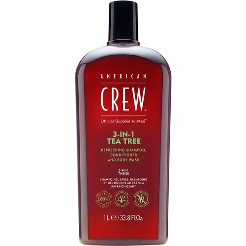 American Crew - 3-in-1 Tea Tree Refreshing Shampoo, Conditioner and Body Wash 1000 ml Herren, 1000 ml, American Crew