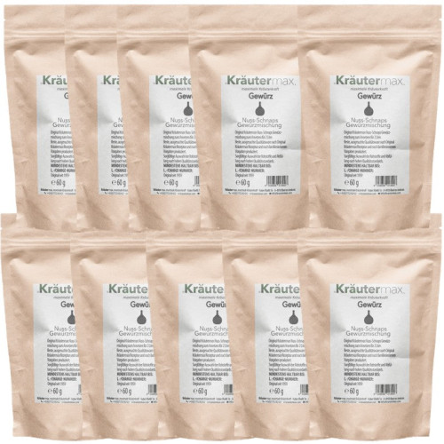Nussschnaps Gew&uuml;rz Ansatz Mischung f&uuml;r 2 Liter 10 x 60 g AKTION, 600 g, Kr&auml;utermax
